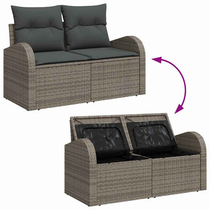 Set Divano da Giardino 7 pcs Grigio Polyrattan, Acciaio e Vetro
