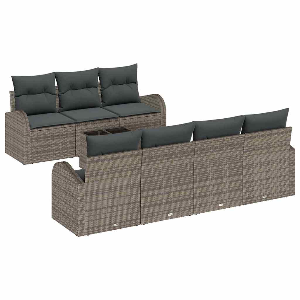Set Divano da Giardino 8 pcs Grigio Polyrattan, Acciaio e Vetro