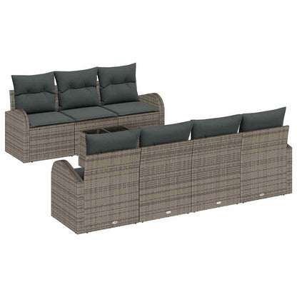Set Divano da Giardino 8 pcs Grigio Polyrattan, Acciaio e Vetro