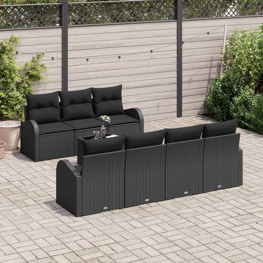 Set Divano da Giardino 8 pcs Nero Polyrattan, Acciaio e Vetro