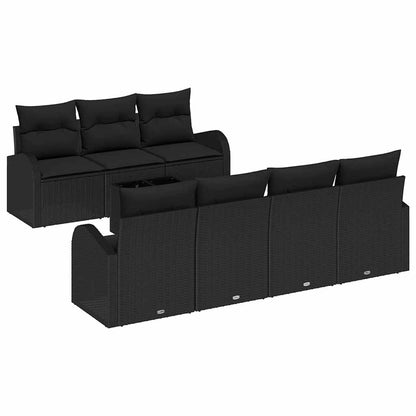 Set Divano da Giardino 8 pcs Nero Polyrattan, Acciaio e Vetro