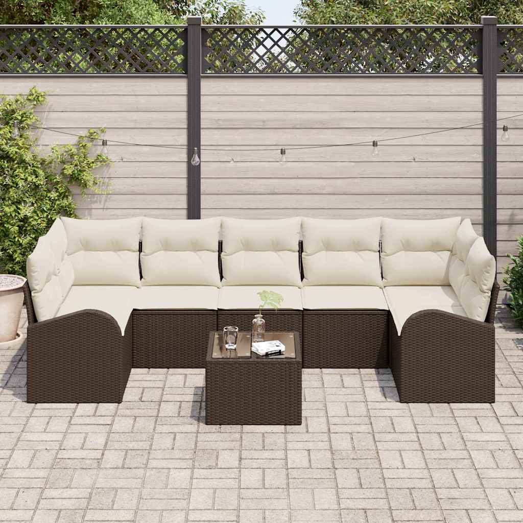 Set Divano da Giardino con cuscino 8 pcs Marrone e Crema