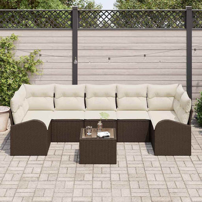 Set Divano da Giardino con cuscino 8 pcs Marrone e Crema