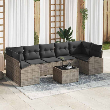 Set Divano da Giardino con cuscino 8 pcs Grigio polyrattan