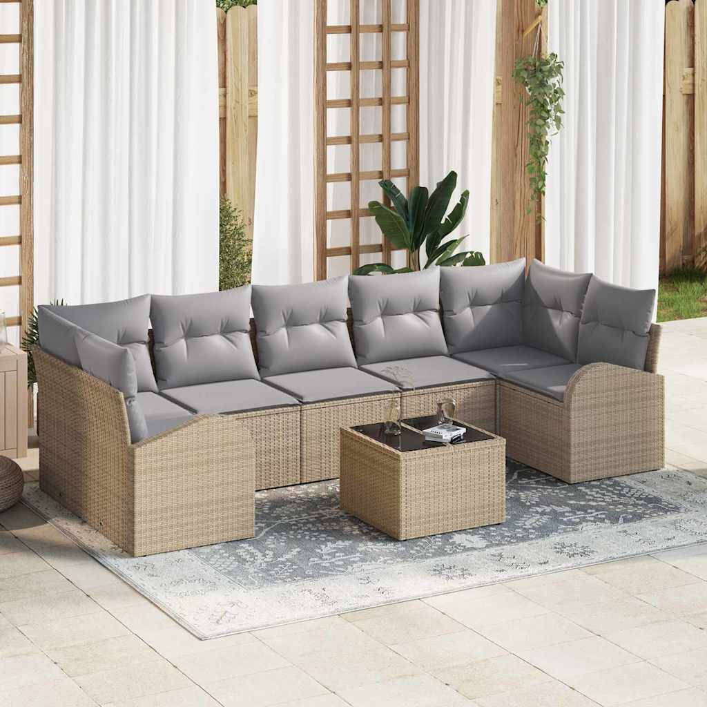 Set Divano da Giardino con cuscino 8 pcs Beige e grigio