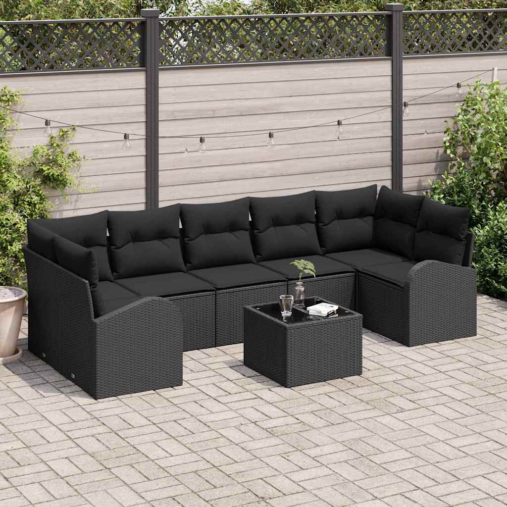 Set Divano da Giardino con archiviazione 8 pcs Nero polyrattan