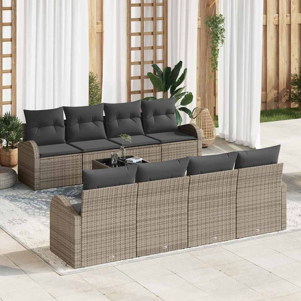 Set Divano da Giardino con cuscino 9 pcs Grigio polyrattan
