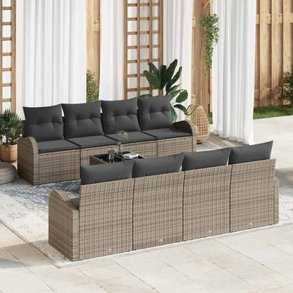 Set Divano da Giardino con cuscino 9 pcs Grigio polyrattan