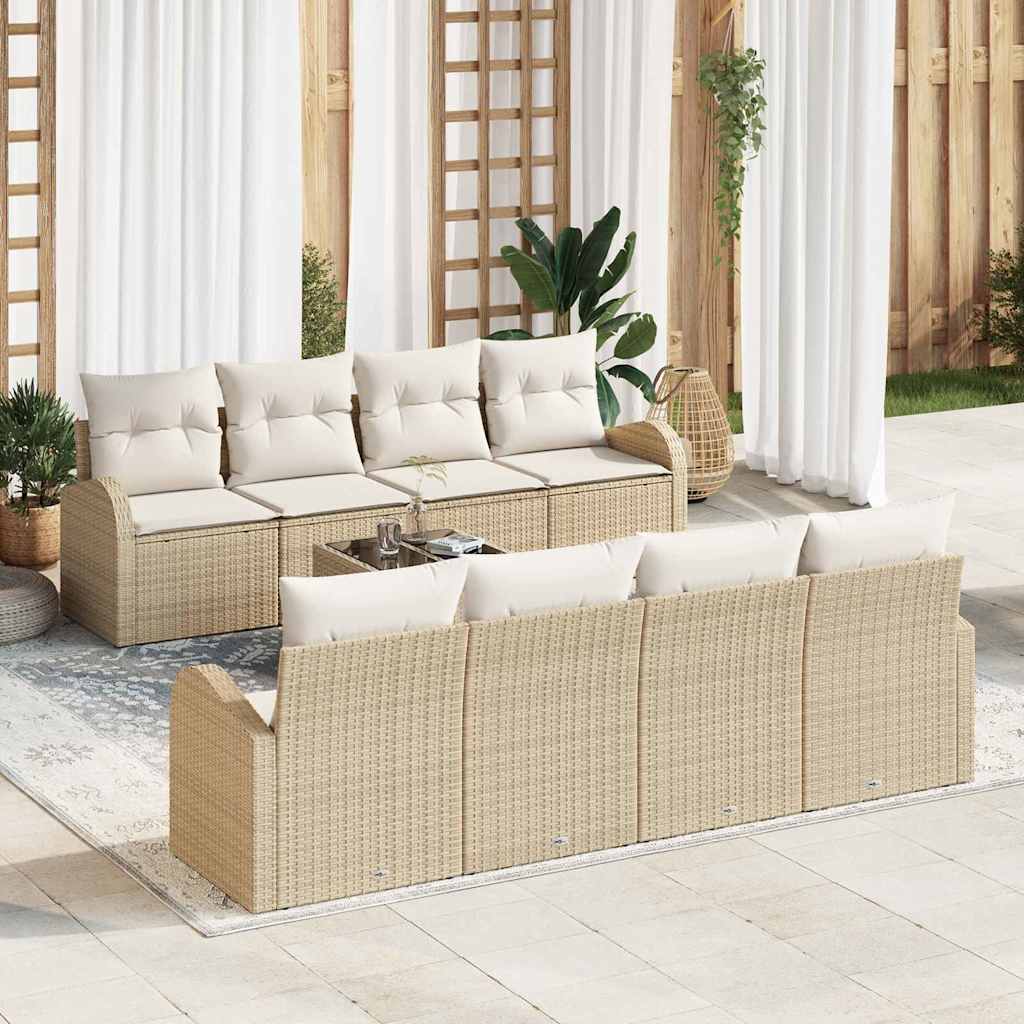 Set Divano da Giardino con cuscino 9 pcs Beige e Crema