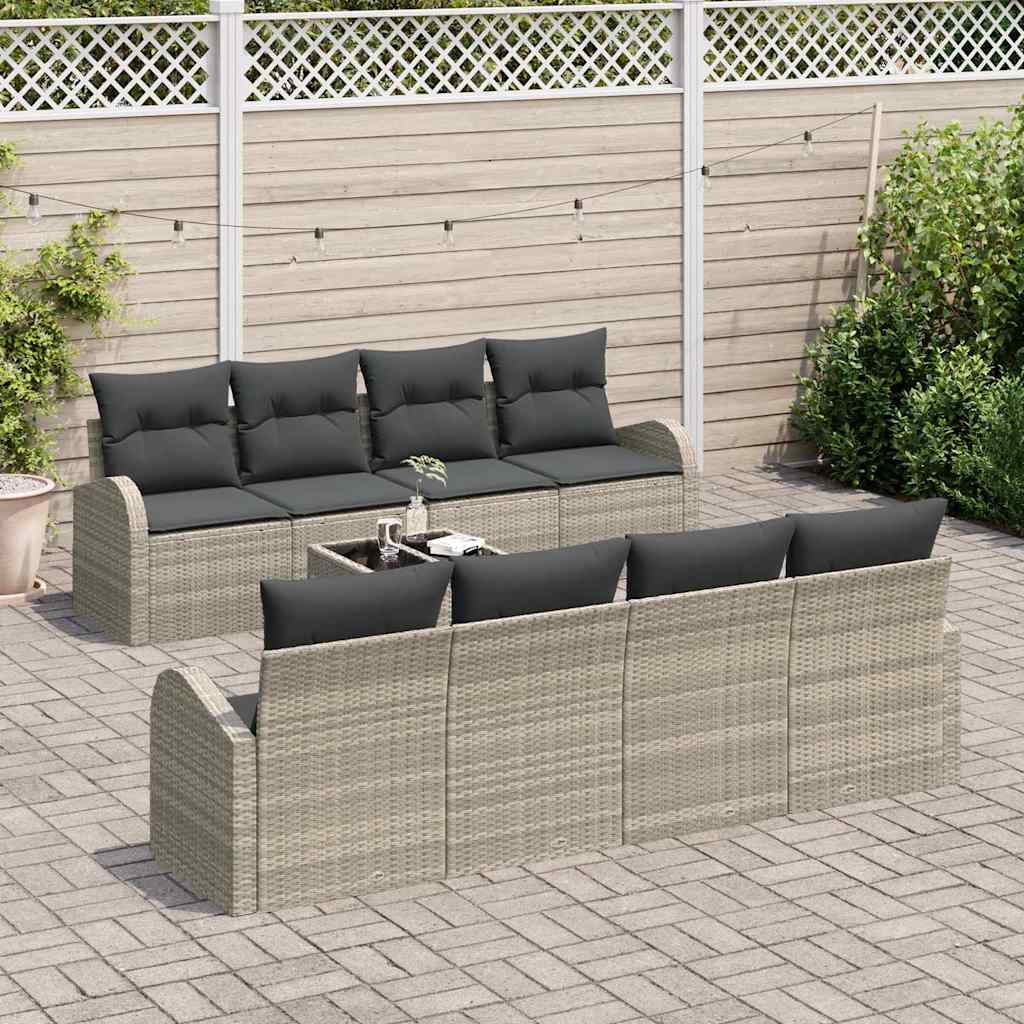 Set Divano da Giardino 9 pcs Grigio chiaro e grigio scuro