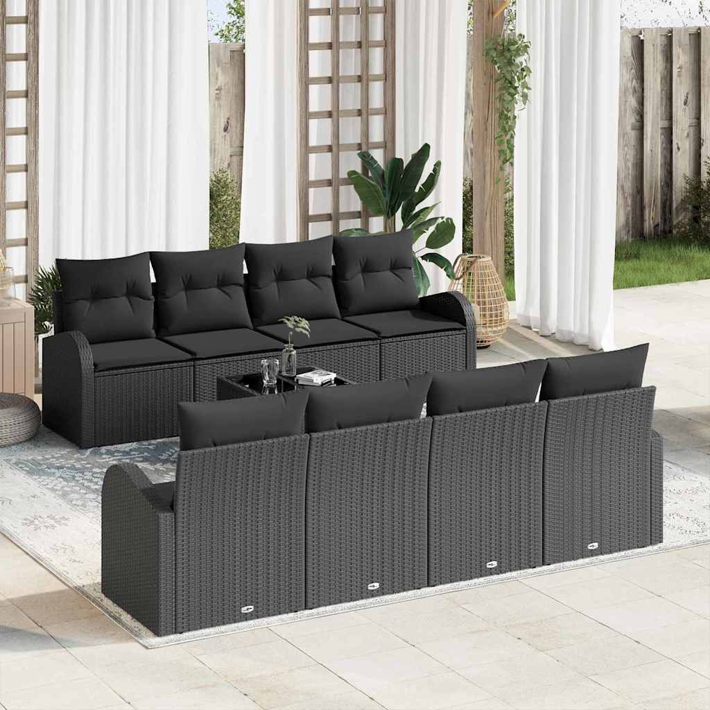 Set Divano da Giardino con archiviazione 9 pcs Nero polyrattan