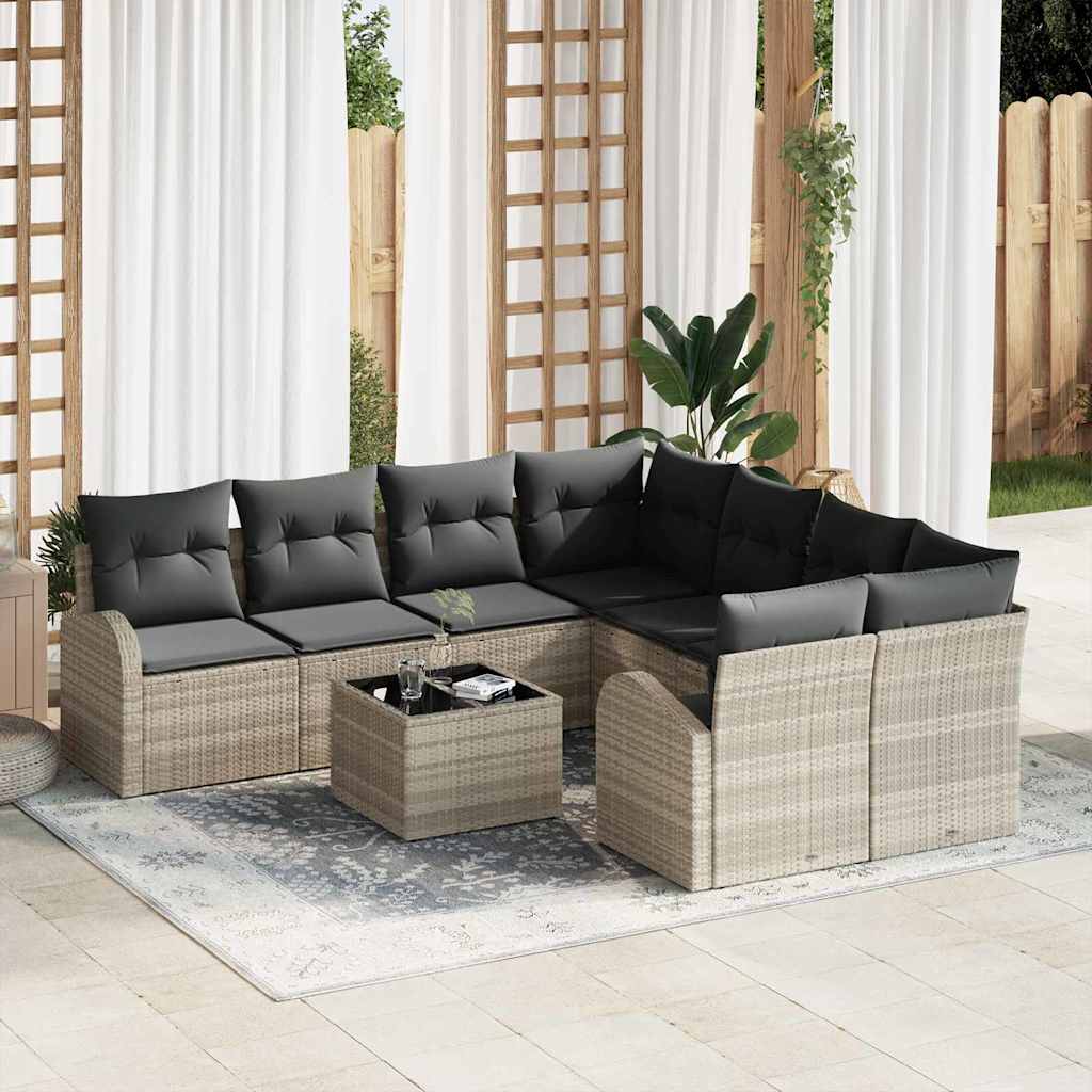 Set di divani 9 pcs Grigio chiaro e grigio scuro polyrattan