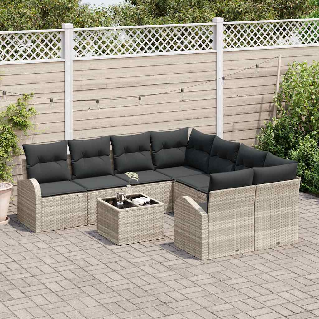Set di divani 9 pcs Grigio chiaro e grigio scuro polyrattan