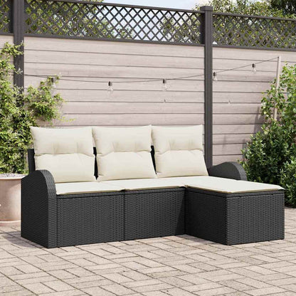 Set di divani con cuscino 4 pcs Nero e Bianco polyrattan