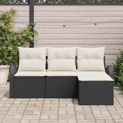 Set di divani con cuscino 4 pcs Nero e Bianco polyrattan