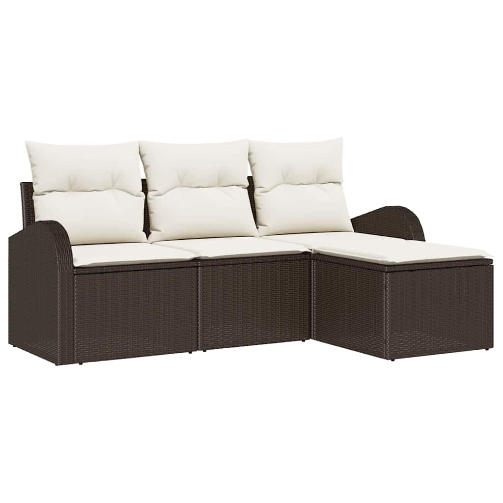 Set di divani con cuscino 4 pcs Marrone e bianco polyrattan