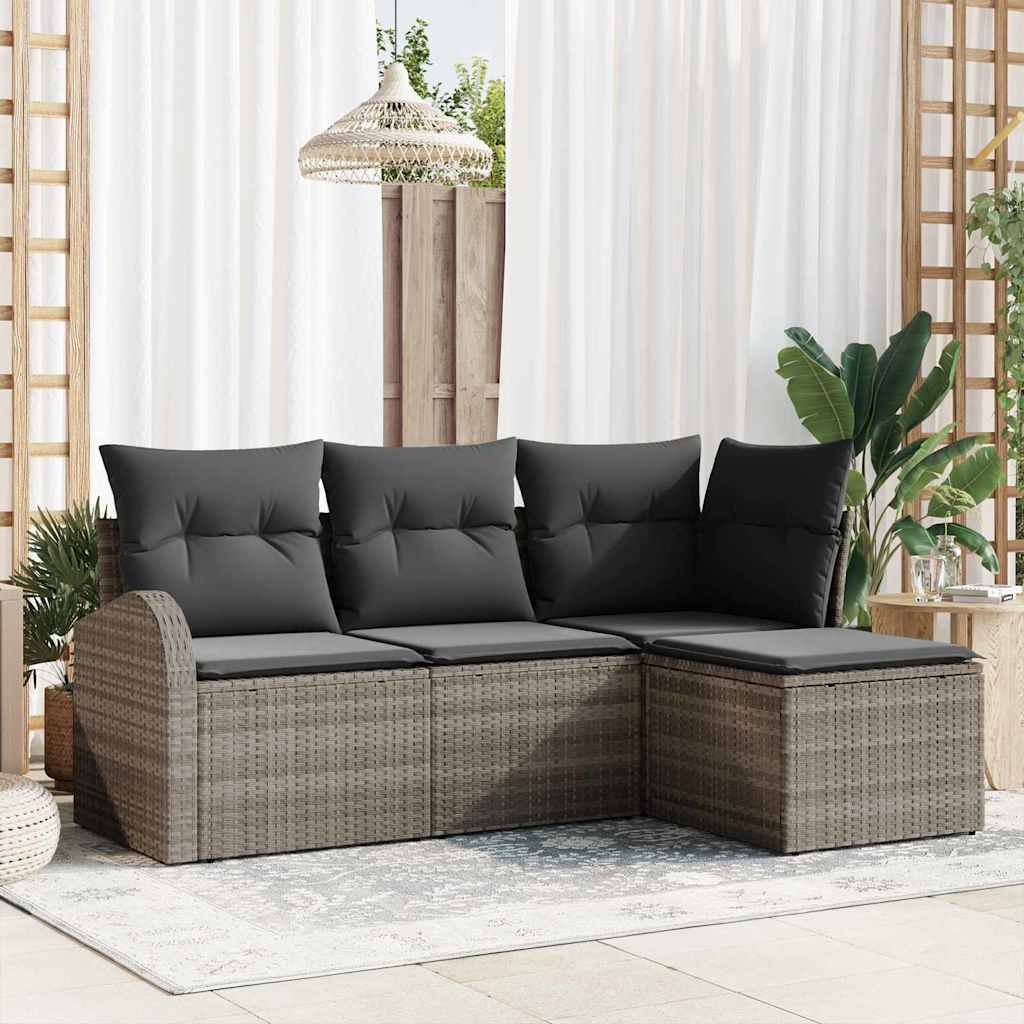 Set di divani con cuscino 4 pcs Grigio polyrattan
