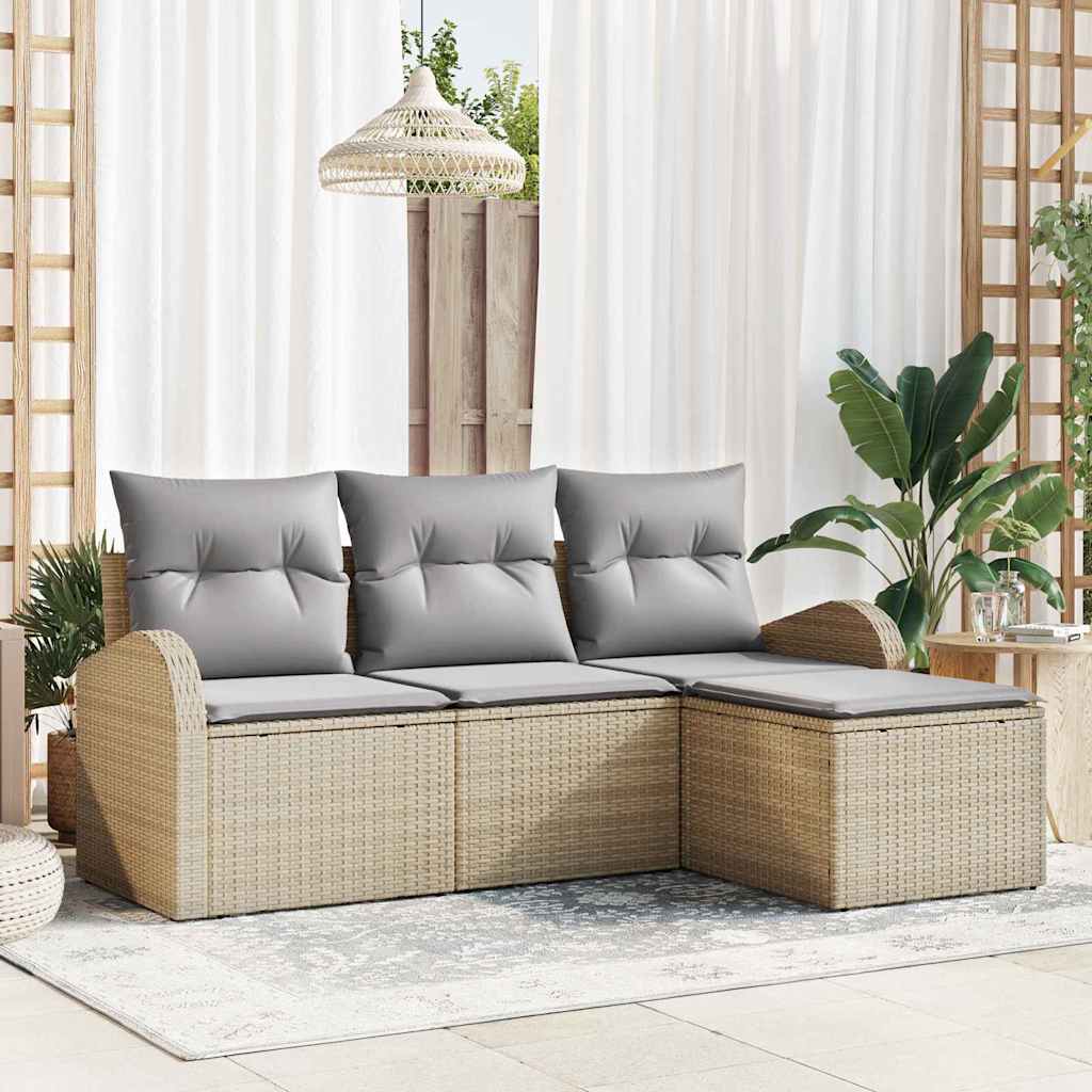 Set di divani 4 pcs Beige e Grigio Chiaro polyrattan
