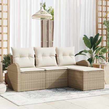 Set di divani con cuscino 4 pcs Beige e Bianco polyrattan