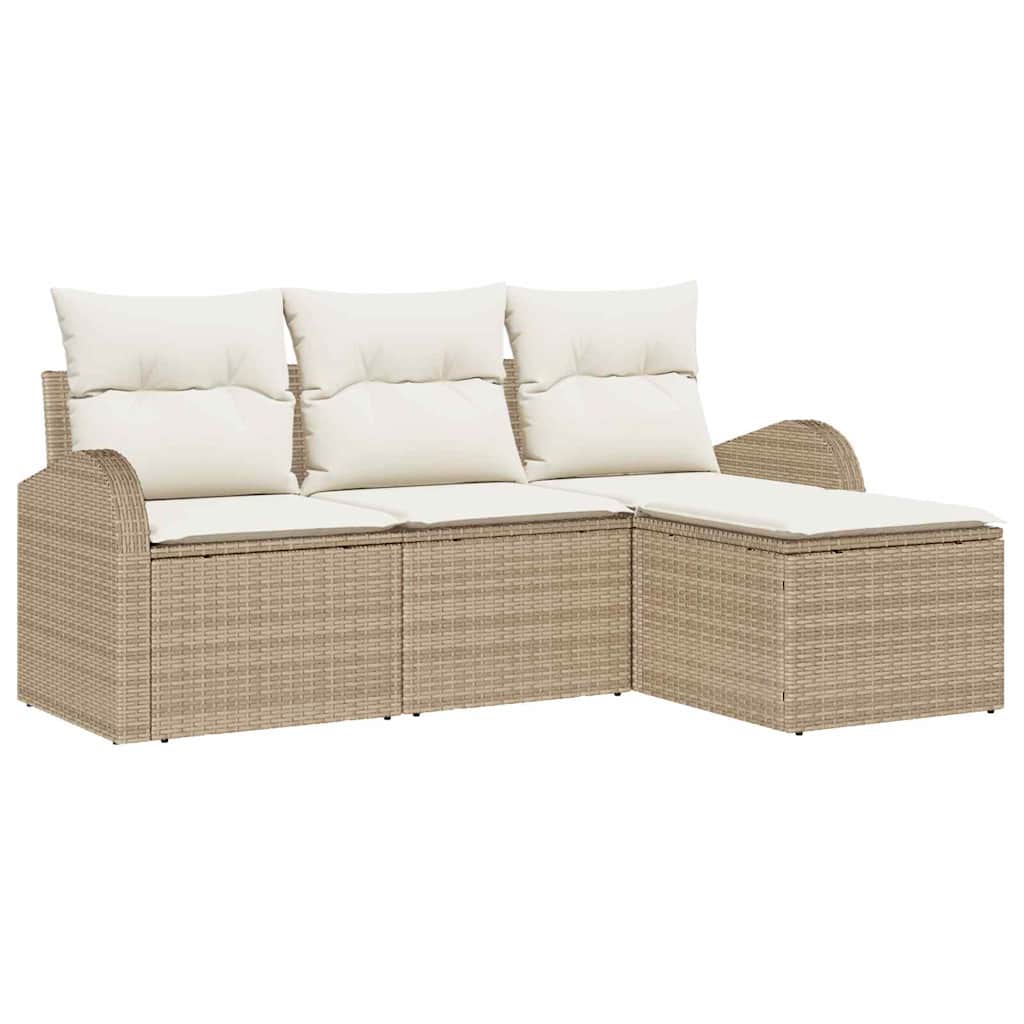 Set di divani con cuscino 4 pcs Beige e Bianco polyrattan