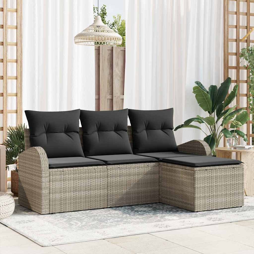 Set di divani con cuscino 4 pcs Grigio chiaro polyrattan