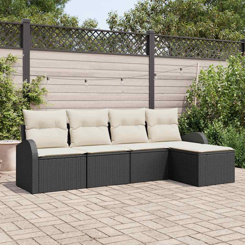 Set di divani con cuscino 5 pcs Nero e Bianco polyrattan