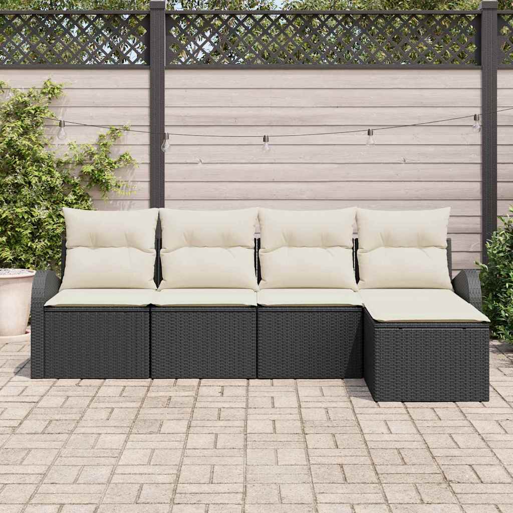 Set di divani con cuscino 5 pcs Nero e Bianco polyrattan