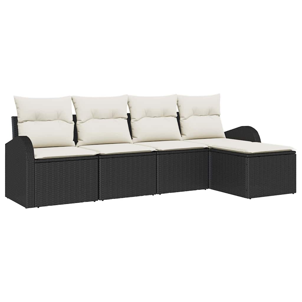 Set di divani con cuscino 5 pcs Nero e Bianco polyrattan