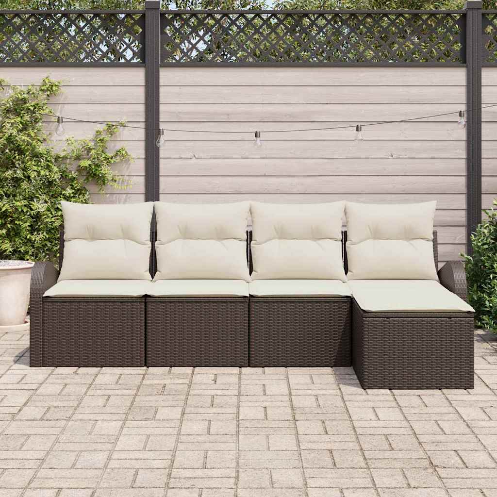 Set di divani con cuscino 5 pcs Marrone e bianco polyrattan