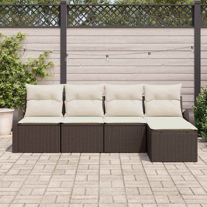 Set di divani con cuscino 5 pcs Marrone e bianco polyrattan