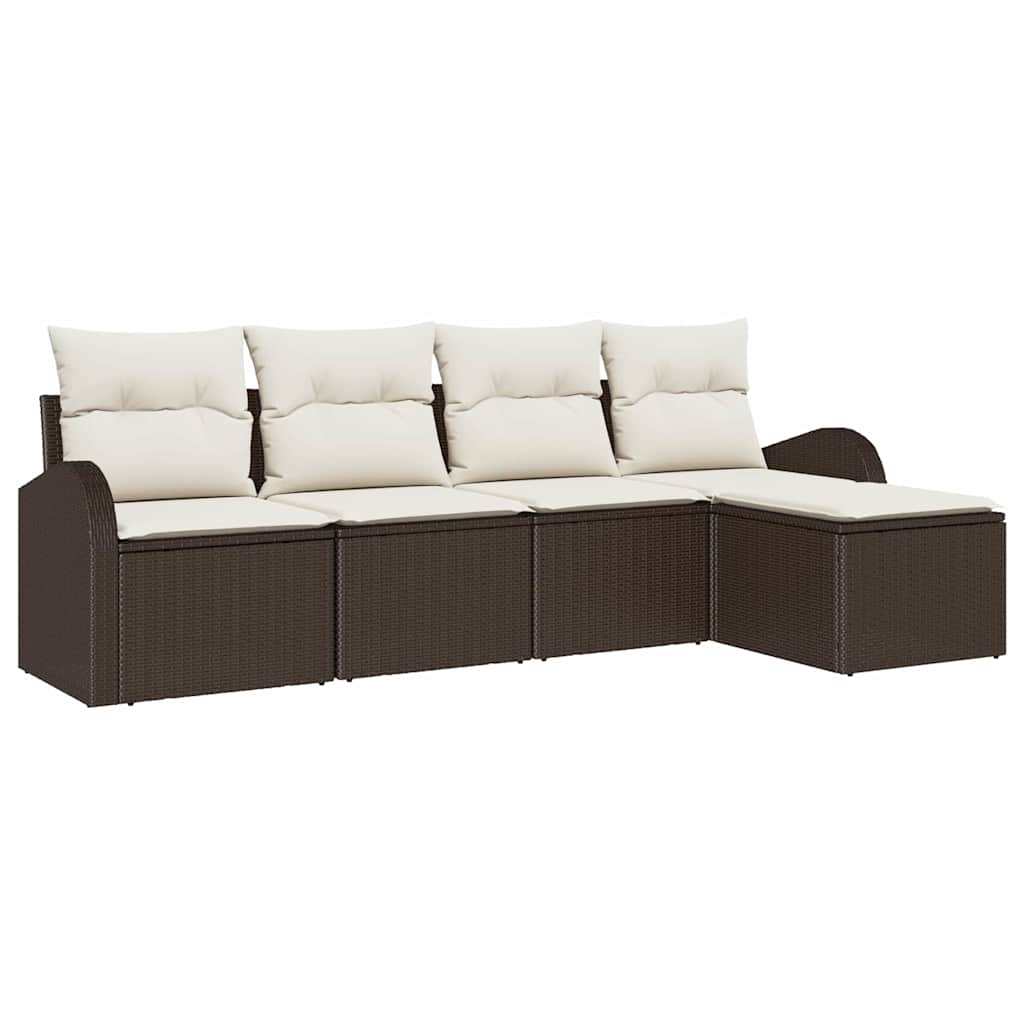 Set di divani con cuscino 5 pcs Marrone e bianco polyrattan