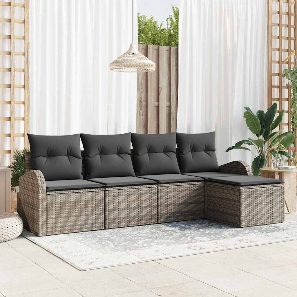 Set di divani con cuscino 5 pcs Grigio polyrattan
