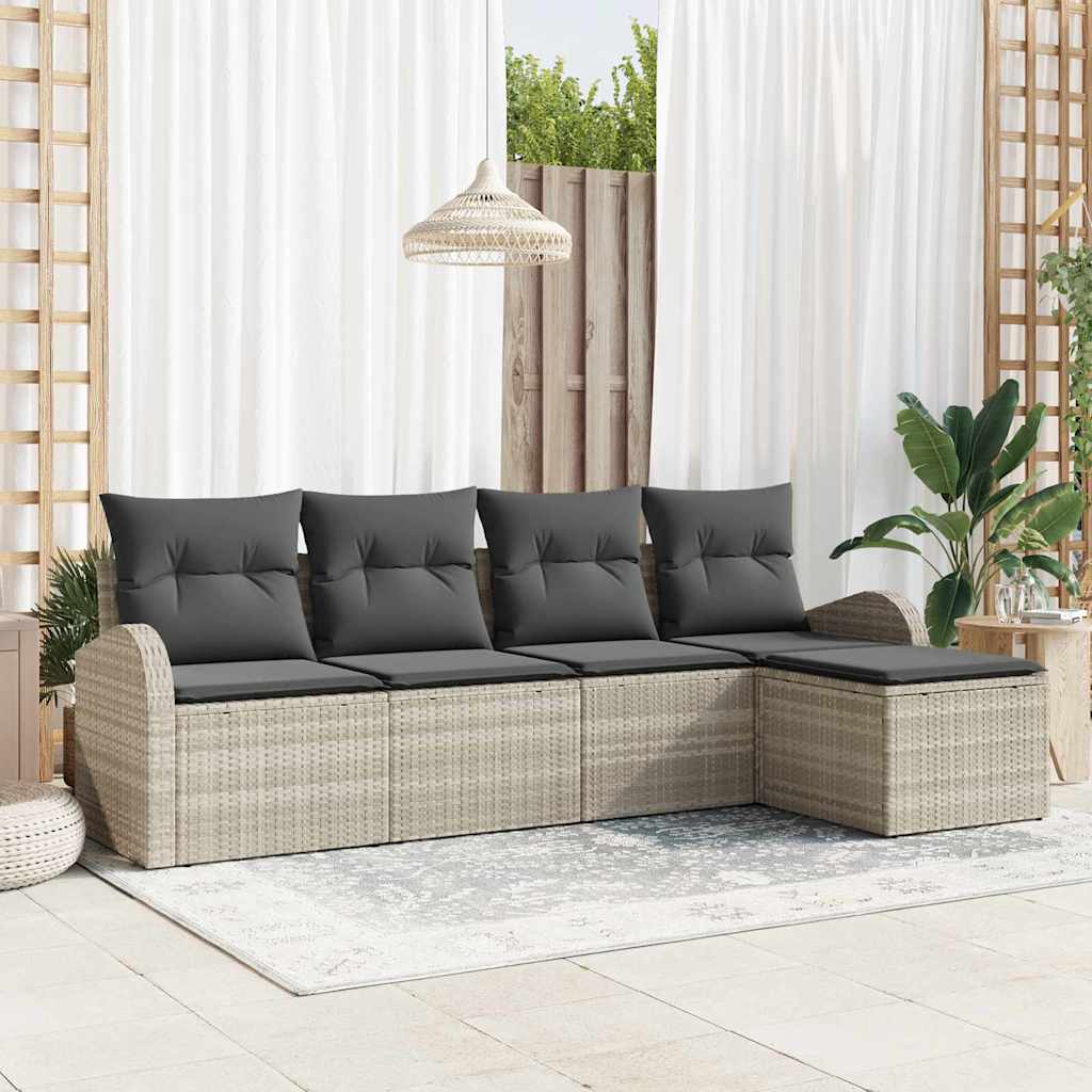 Set di divani con cuscino 5 pcs Grigio chiaro polyrattan
