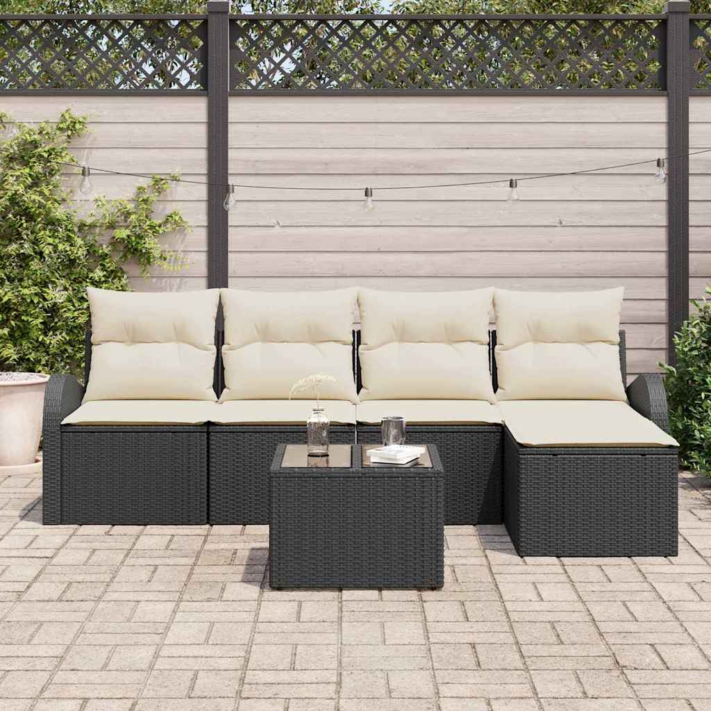 Set di divani con cuscino 6 pcs Nero e Bianco polyrattan