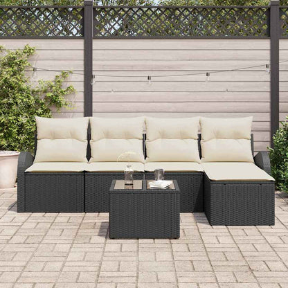 Set di divani con cuscino 6 pcs Nero e Bianco polyrattan