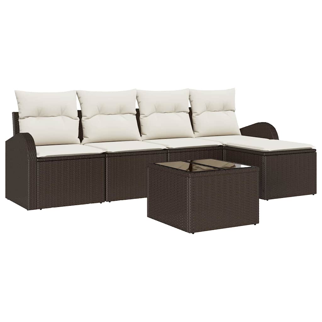 Set di divani con cuscino 6 pcs Marrone e bianco polyrattan