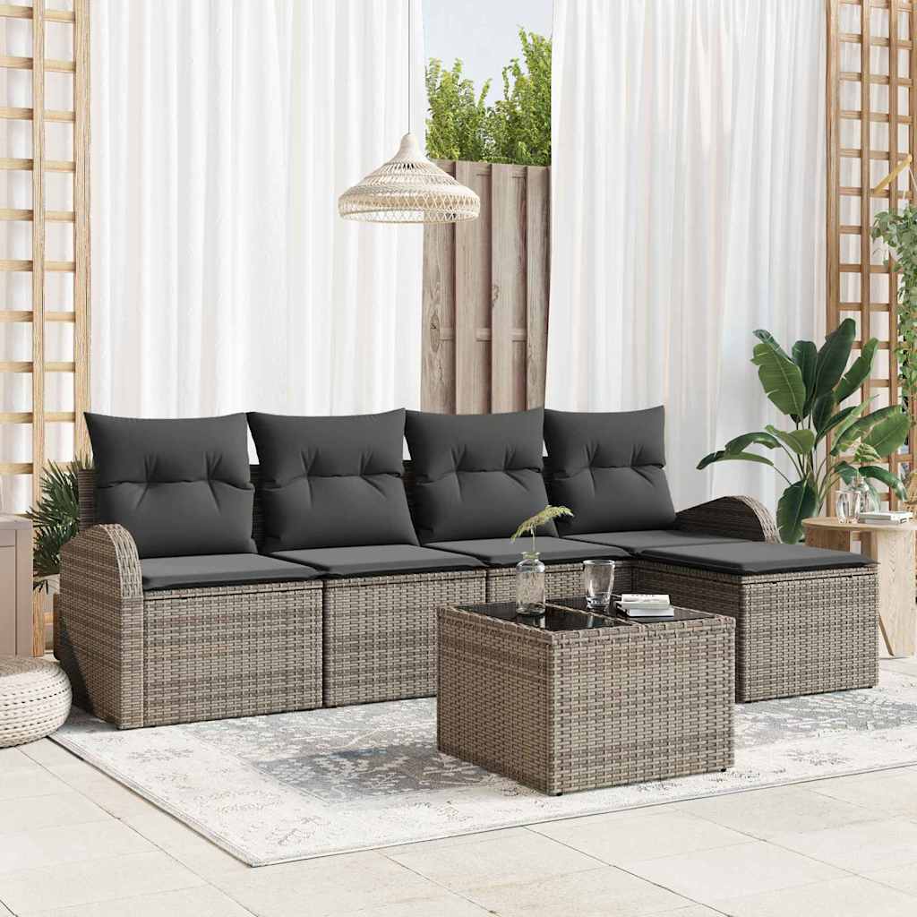 Set di divani con cuscino 6 pcs Grigio polyrattan
