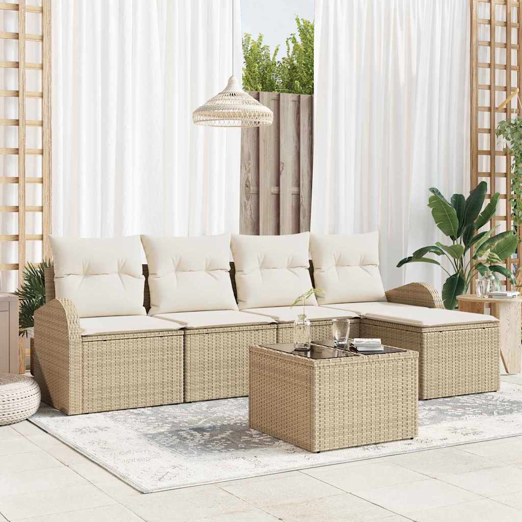 Set di divani con cuscino 6 pcs Beige e Bianco polyrattan