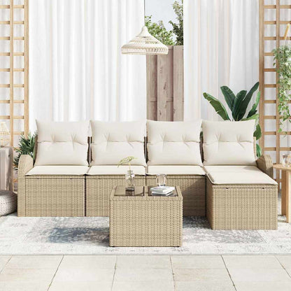 Set di divani con cuscino 6 pcs Beige e Bianco polyrattan