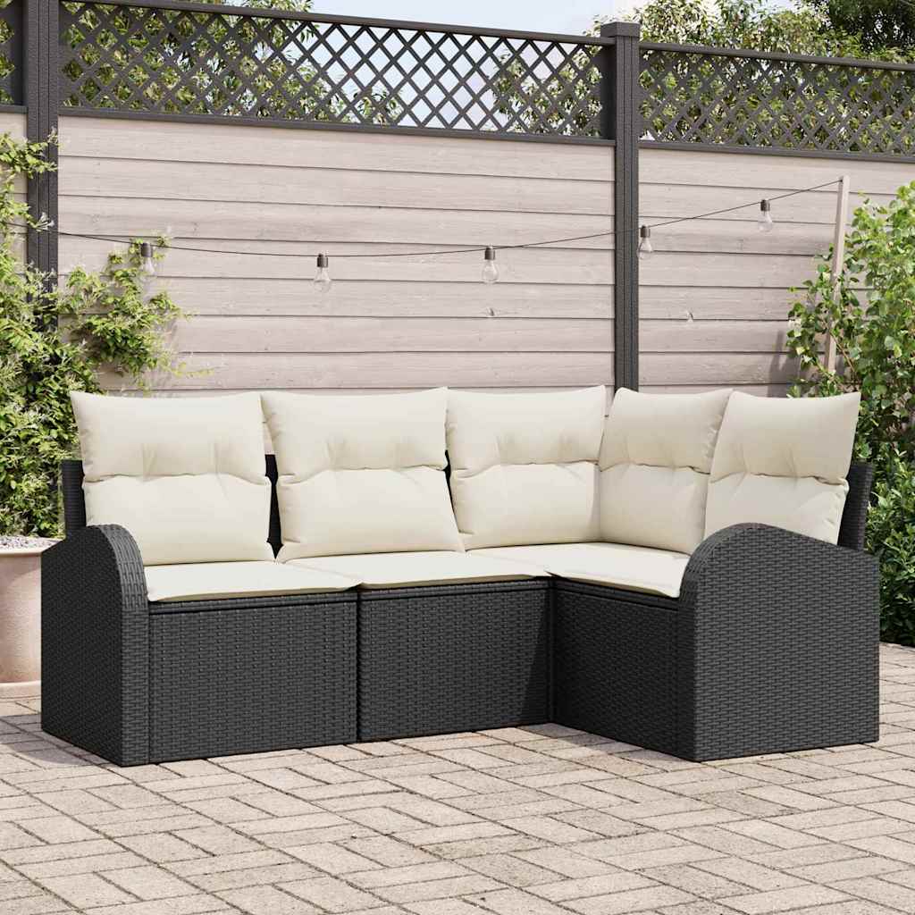 Set Divano da Giardino 4 pcs Nero e Bianco polyrattan