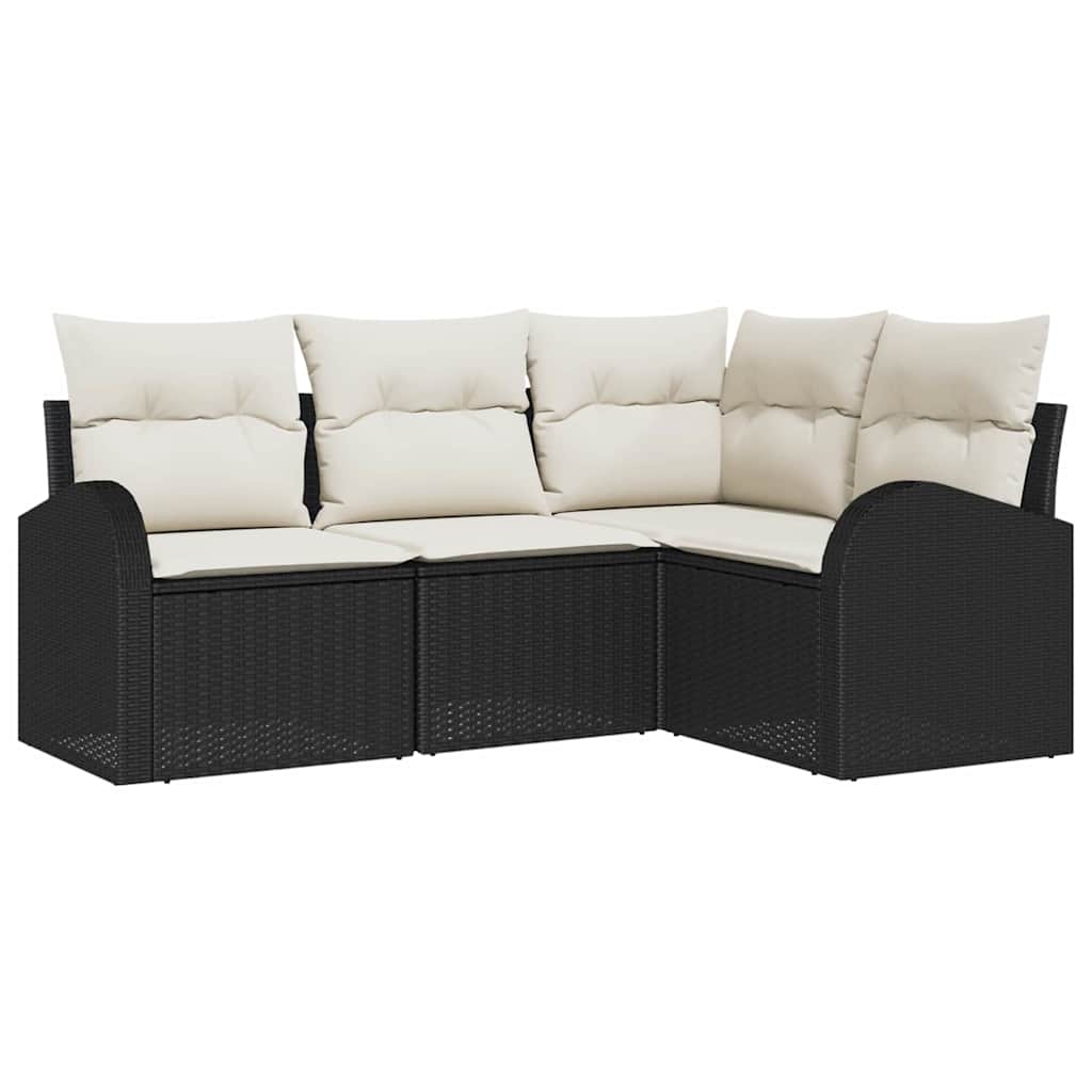 Set Divano da Giardino 4 pcs Nero e Bianco polyrattan