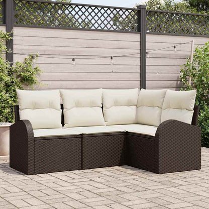 Set Divano da Giardino 4 pcs Marrone e bianco polyrattan