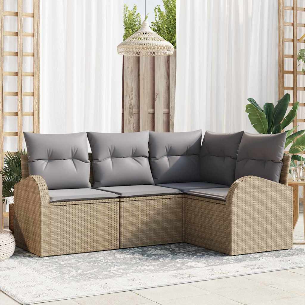 Set Divano da Giardino 4 pcs Beige e Grigio Chiaro polyrattan
