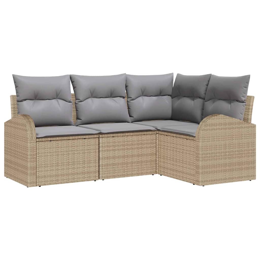 Set Divano da Giardino 4 pcs Beige e Grigio Chiaro polyrattan