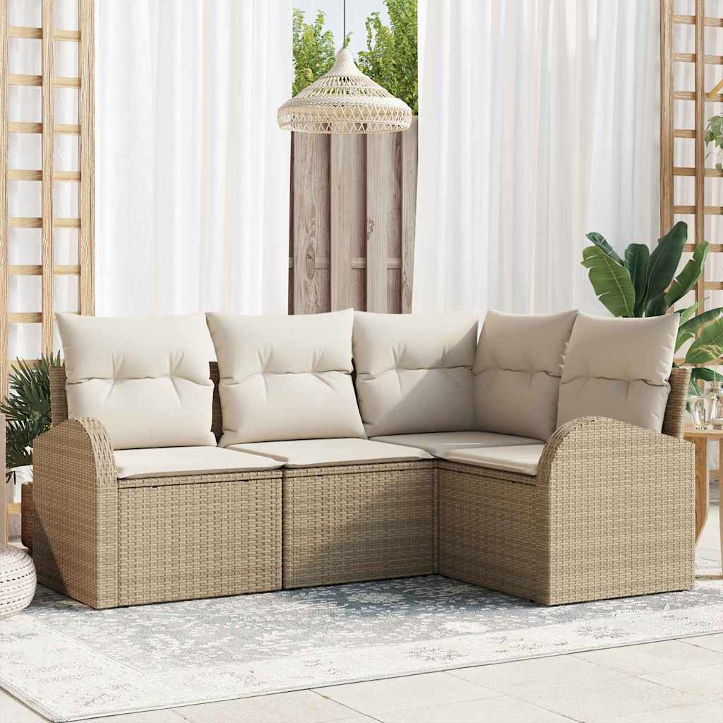 Set Divano da Giardino 4 pcs Beige e Bianco polyrattan