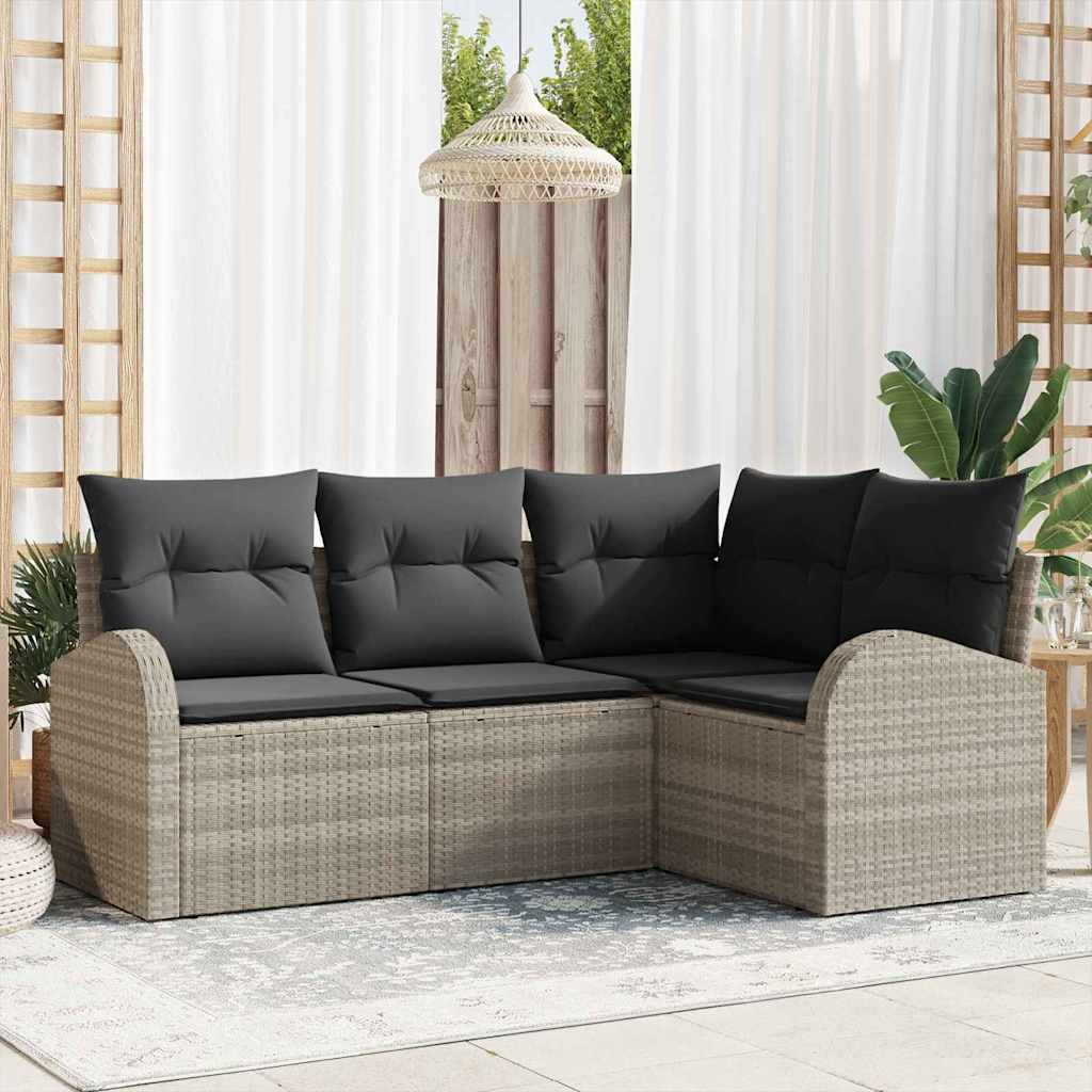 Set Divano da Giardino 4 pcs Grigio chiaro polyrattan
