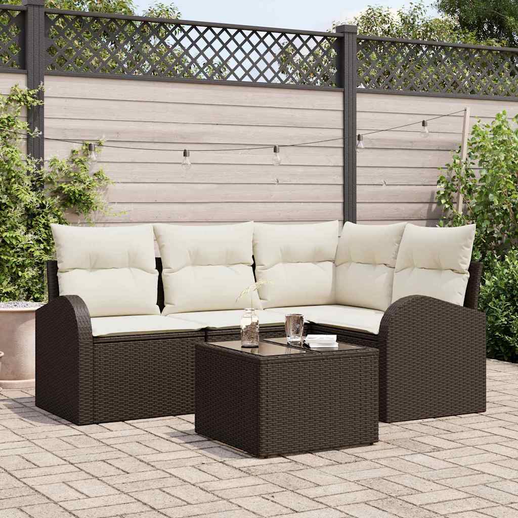 Set Divano da Giardino 5 pcs Marrone e bianco polyrattan