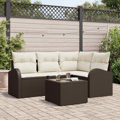 Set Divano da Giardino 5 pcs Marrone e bianco polyrattan