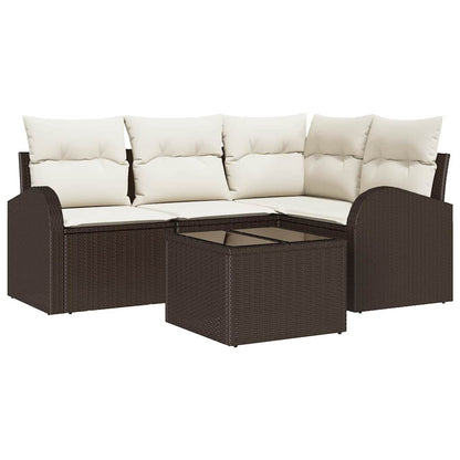 Set Divano da Giardino 5 pcs Marrone e bianco polyrattan