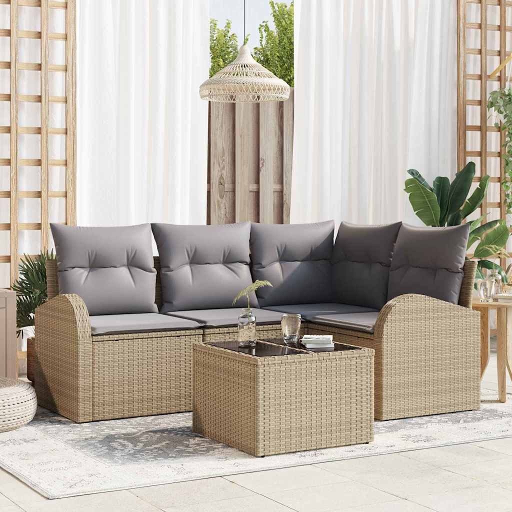 Set Divano da Giardino 5 pcs Beige e grigio chiaro polyrattan